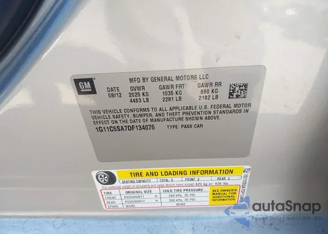 2013 Chevrolet Malibu 1Lt из США, поврежденный, VIN 1G11C5SA7DF134076